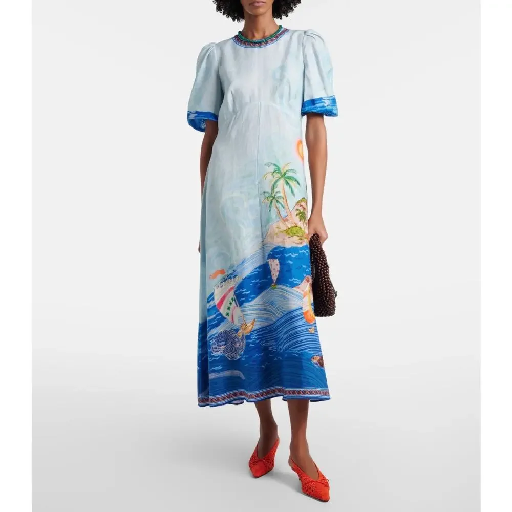 Alemais Printed linen midi dress